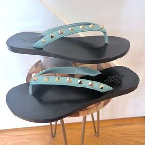 Valentino Garavani Rockstud Leather Dusty Blue Sandals